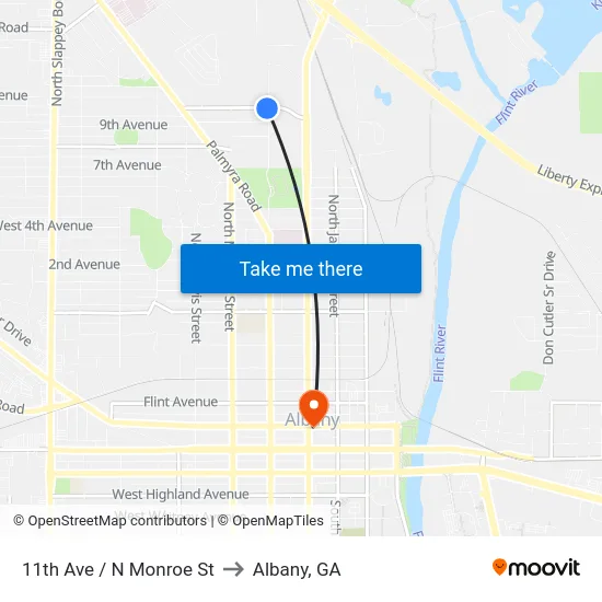 11th Ave / N Monroe St to Albany, GA map