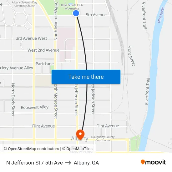 N Jefferson St / 5th Ave to Albany, GA map