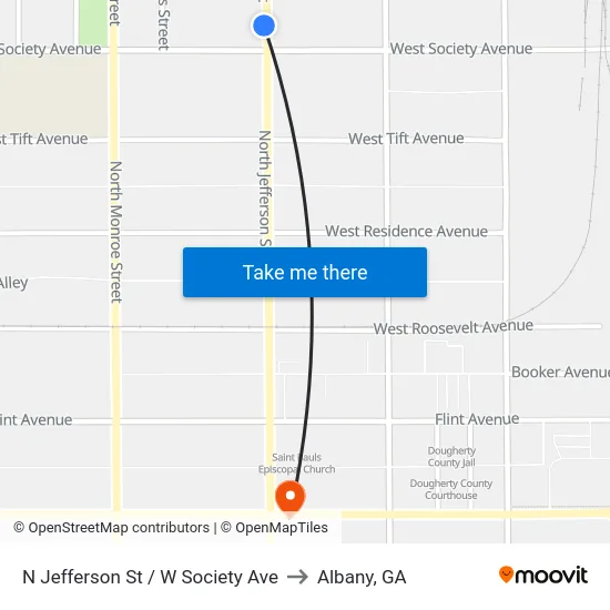 N Jefferson St / W Society Ave to Albany, GA map