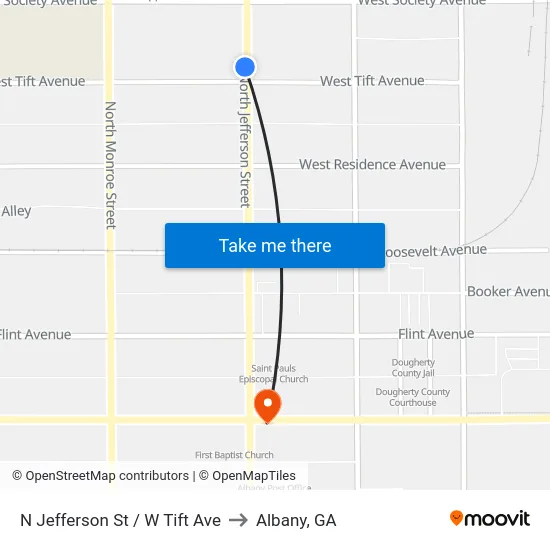N Jefferson St / W Tift Ave to Albany, GA map