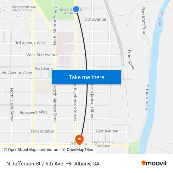 N Jefferson St / 6th Ave to Albany, GA map