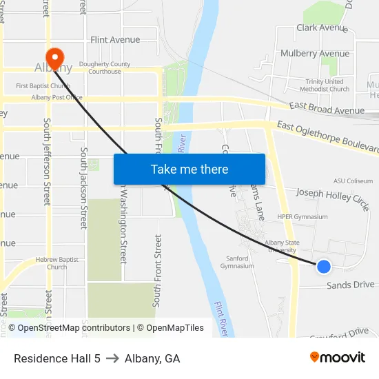 Residence Hall 5 to Albany, GA map