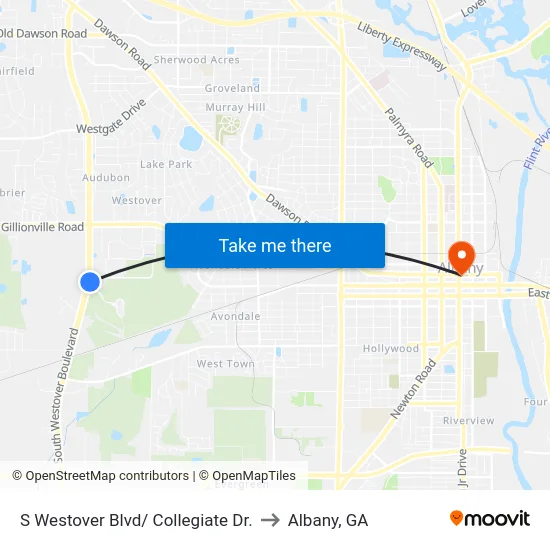S Westover Blvd/ Collegiate Dr. to Albany, GA map