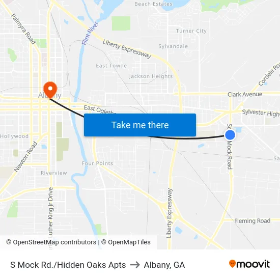 S Mock Rd./Hidden Oaks Apts to Albany, GA map