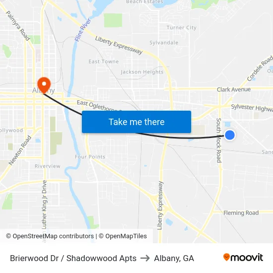 Brierwood Dr / Shadowwood Apts to Albany, GA map