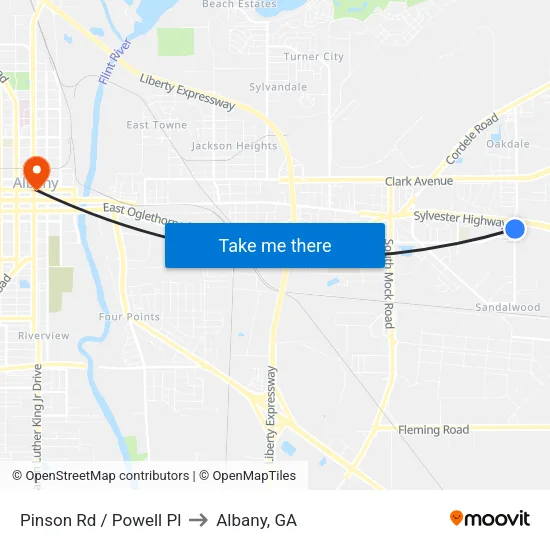 Pinson Rd / Powell Pl to Albany, GA map
