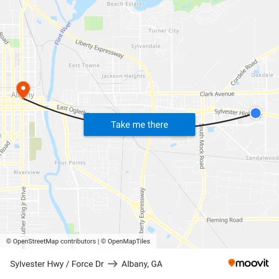 Sylvester Hwy / Force Dr to Albany, GA map