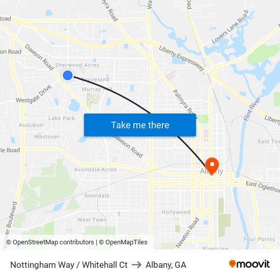 Nottingham Way / Whitehall Ct to Albany, GA map