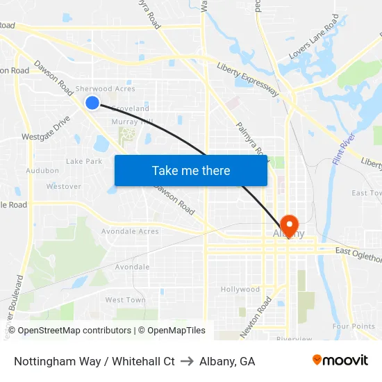 Nottingham Way / Whitehall Ct to Albany, GA map