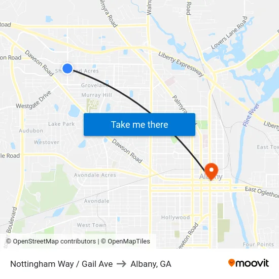Nottingham Way / Gail Ave to Albany, GA map