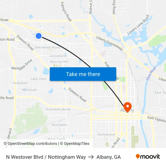 N Westover Blvd / Nottingham Way to Albany, GA map
