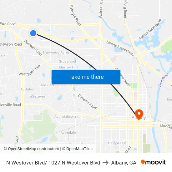 N Westover Blvd/ 1027 N Westover Blvd to Albany, GA map