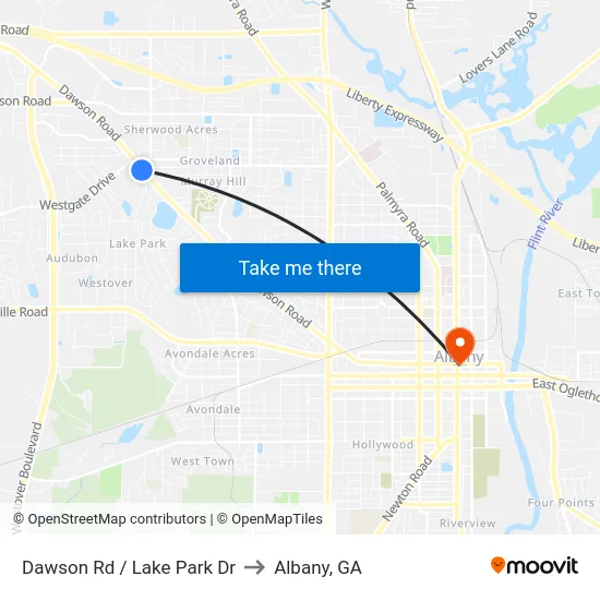 Dawson Rd / Lake Park Dr to Albany, GA map