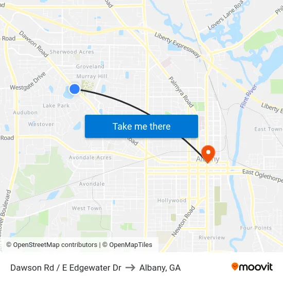 Dawson Rd / E Edgewater Dr to Albany, GA map
