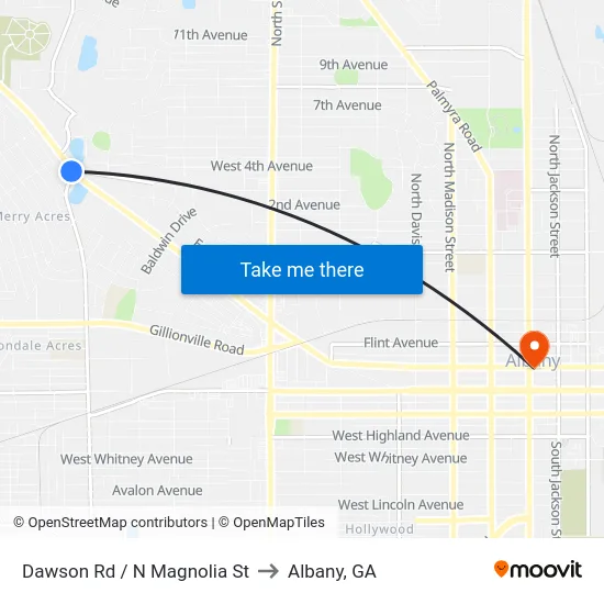 Dawson Rd / N Magnolia St to Albany, GA map