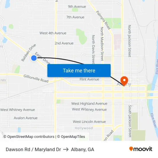 Dawson Rd / Maryland Dr to Albany, GA map