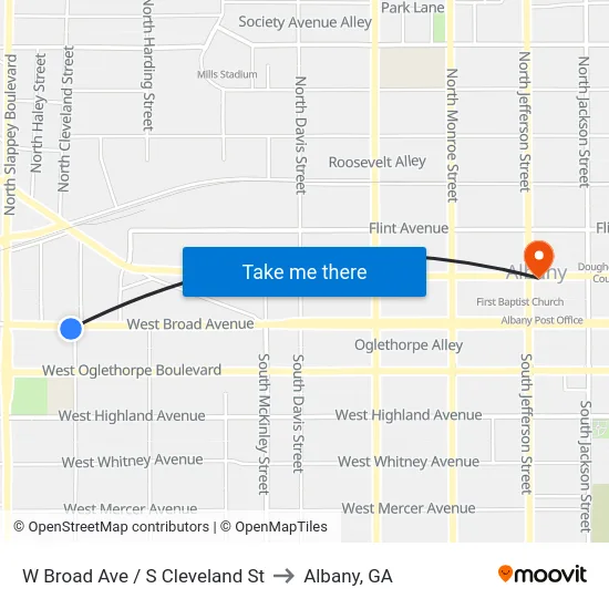 W Broad Ave / S Cleveland St to Albany, GA map