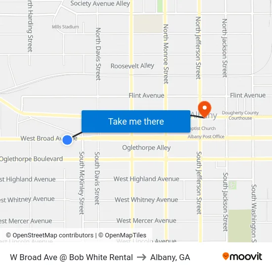 W Broad Ave @ Bob White Rental to Albany, GA map