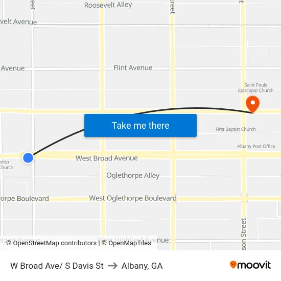 W Broad Ave/ S Davis St to Albany, GA map