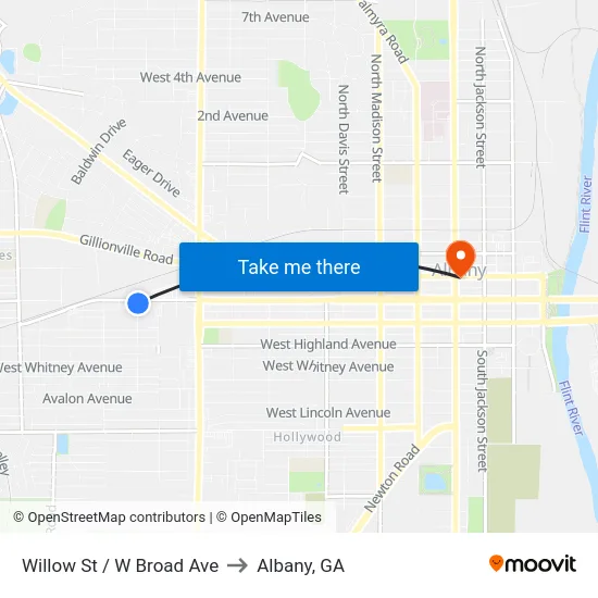Willow St / W Broad Ave to Albany, GA map