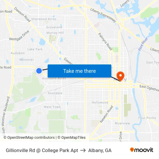 Gillionville Rd @ College Park Apt to Albany, GA map