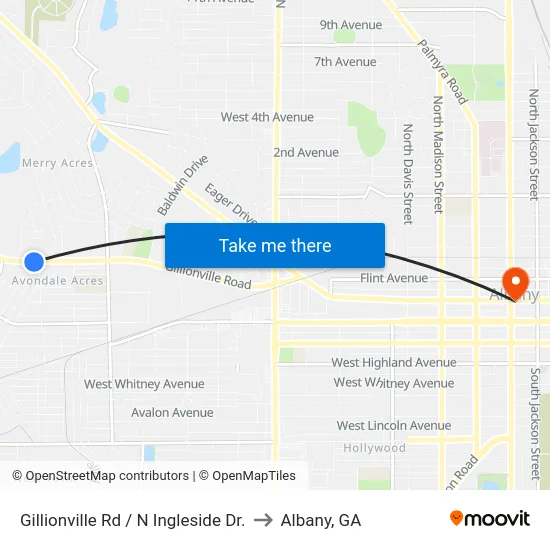 Gillionville Rd / N Ingleside Dr. to Albany, GA map