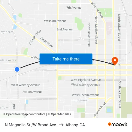 N Magnolia St /W Broad Ave. to Albany, GA map