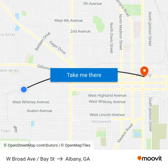 W Broad Ave / Bay St to Albany, GA map