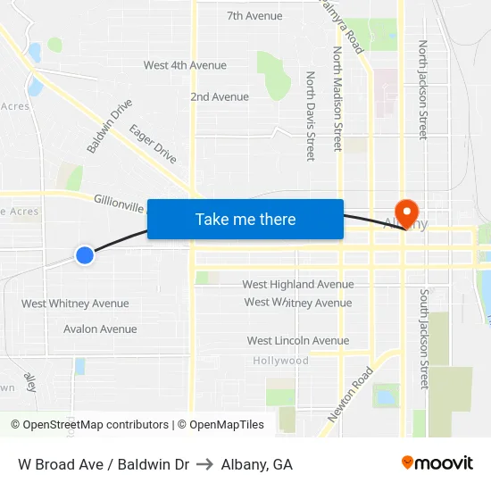 W Broad Ave / Baldwin Dr to Albany, GA map