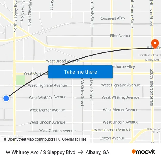 W Whitney Ave / S Slappey Blvd to Albany, GA map