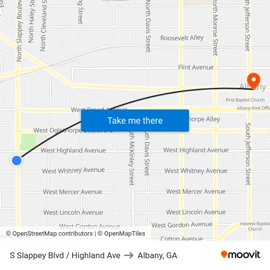 S Slappey Blvd / Highland Ave to Albany, GA map