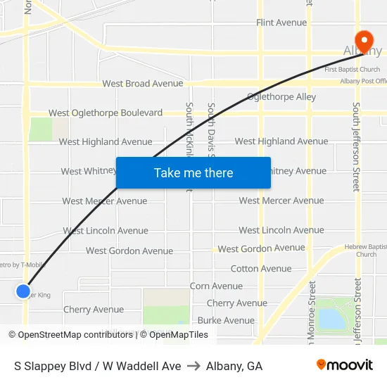 S Slappey Blvd / W Waddell Ave to Albany, GA map