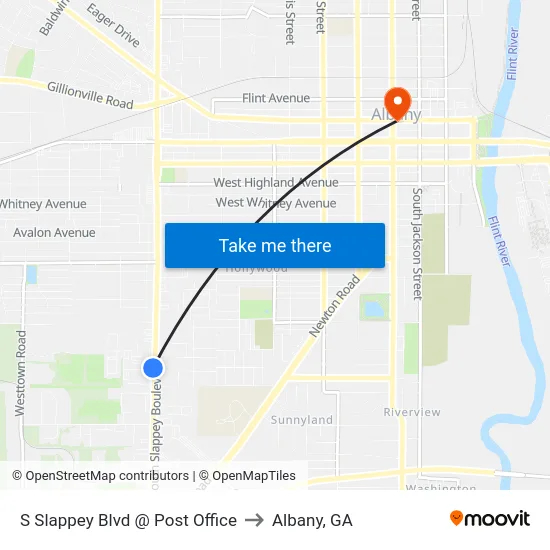S Slappey Blvd @ Post Office to Albany, GA map