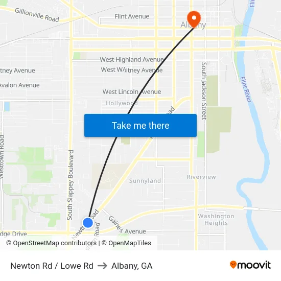 Newton Rd / Lowe Rd to Albany, GA map