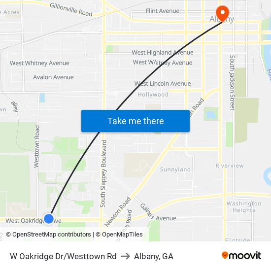 W Oakridge Dr/Westtown Rd to Albany, GA map