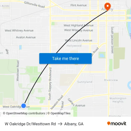 W Oakridge Dr/Westtown Rd to Albany, GA map