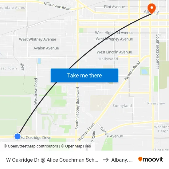 W Oakridge Dr @ Alice Coachman School to Albany, GA map