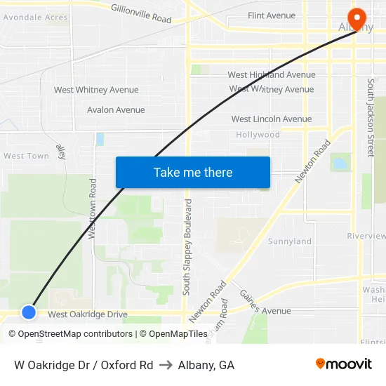 W Oakridge Dr / Oxford Rd to Albany, GA map