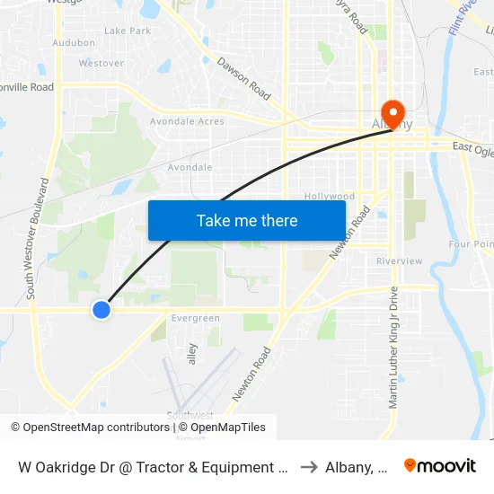 W Oakridge Dr @ Tractor & Equipment Co to Albany, GA map