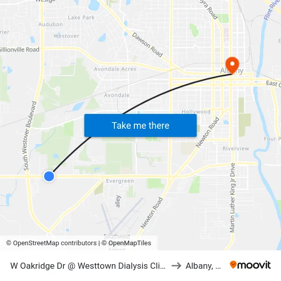 W Oakridge Dr @ Westtown Dialysis Clinic to Albany, GA map
