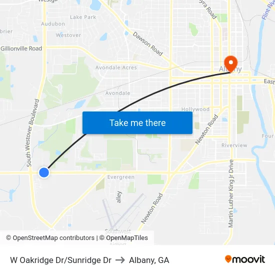 W Oakridge Dr/Sunridge Dr to Albany, GA map