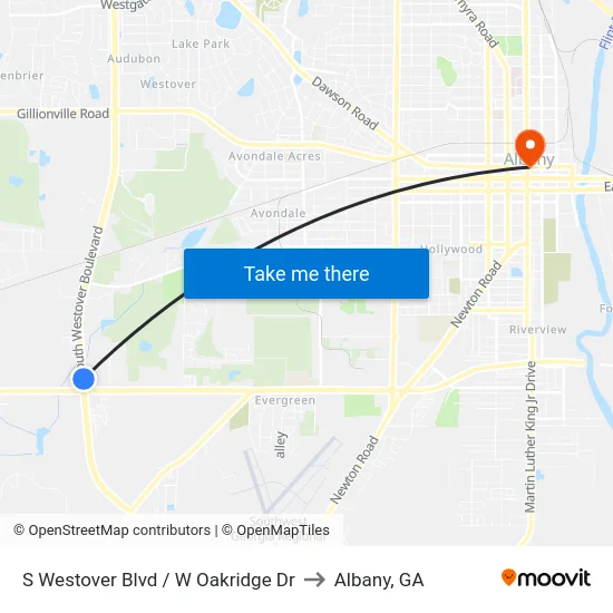 S Westover Blvd / W Oakridge Dr to Albany, GA map