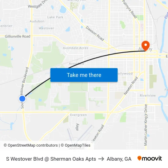 S Westover Blvd @ Sherman Oaks Apts to Albany, GA map