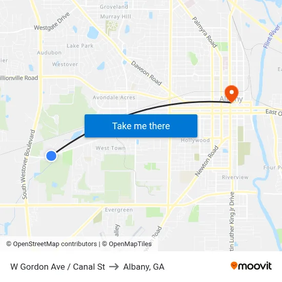 W Gordon Ave / Canal St to Albany, GA map