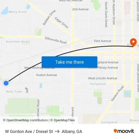 W Gordon Ave / Drexel St to Albany, GA map