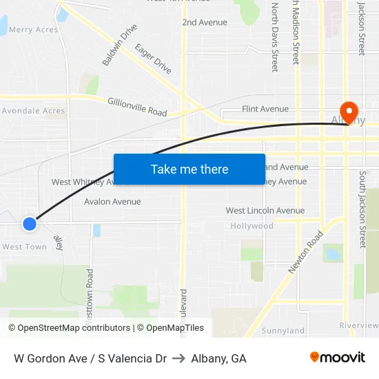 W Gordon Ave / S Valencia Dr to Albany, GA map