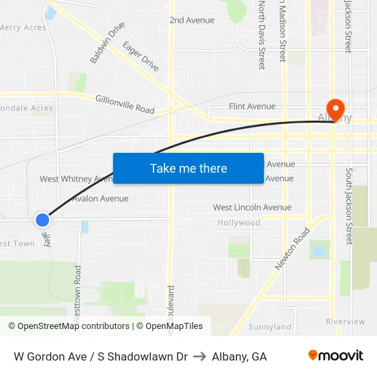 W Gordon Ave / S Shadowlawn Dr to Albany, GA map