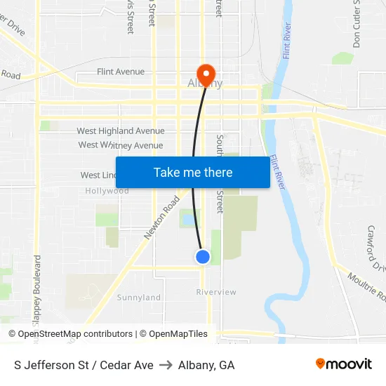 S Jefferson St / Cedar Ave to Albany, GA map