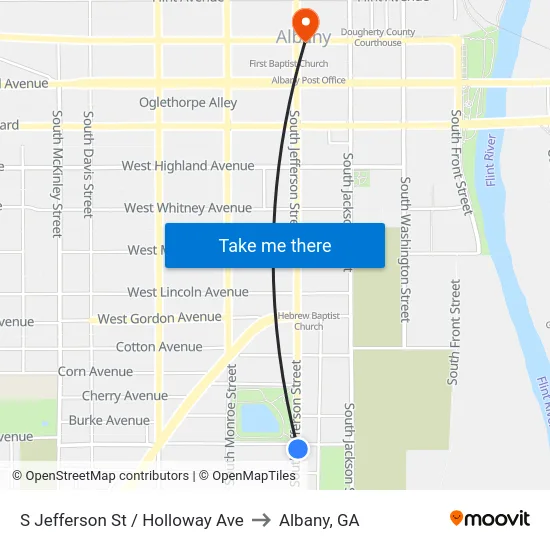 S Jefferson St / Holloway Ave to Albany, GA map