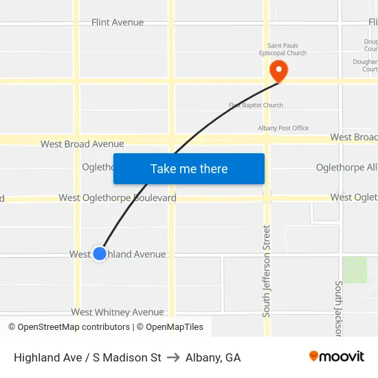 Highland Ave / S Madison St to Albany, GA map